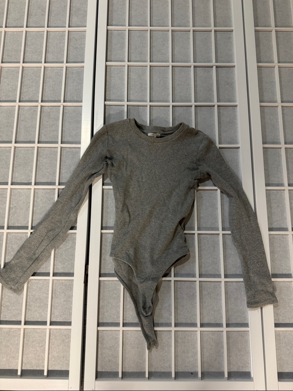 Ardene Ribbed Crew Neck Bodysuit in Heather Gray
